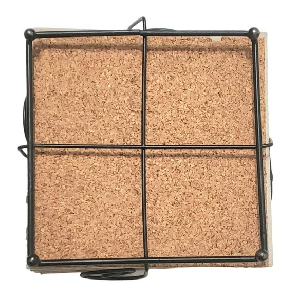 Snowman Coaster Set Nobody Like A Snowbuddy 4 Ceramic Drink Holders Wire Basket - Picture 6 of 8